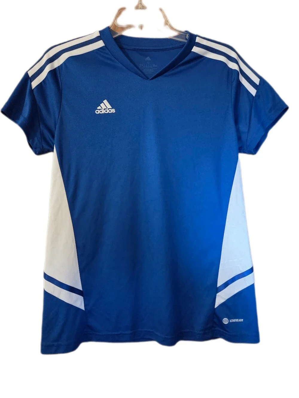 Adidas Blue White Vneck Jersey Aeroready Soccer Blokecore Size Medium
